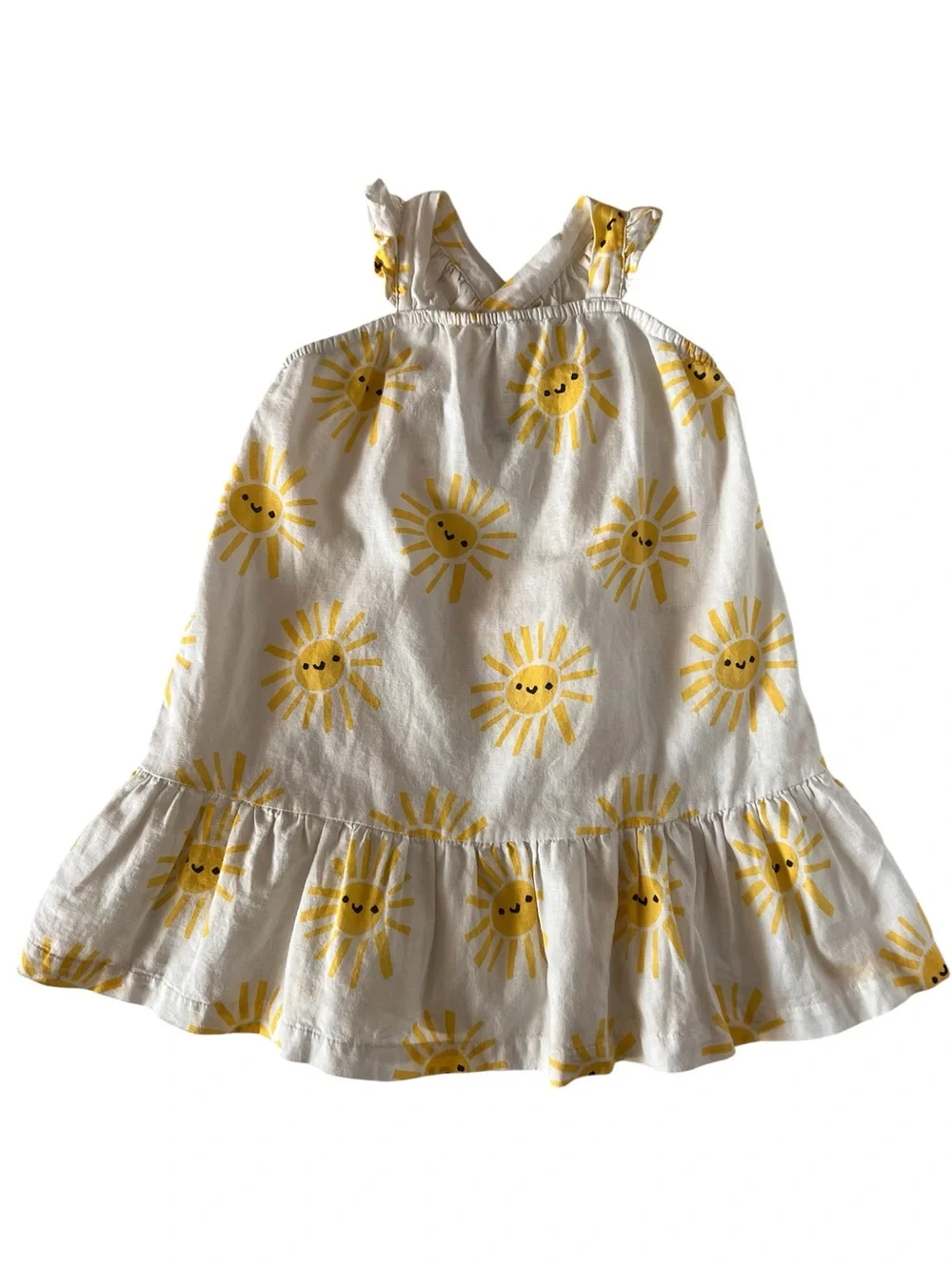 Sunshine Print White & Yellow Girls' Casual Dress